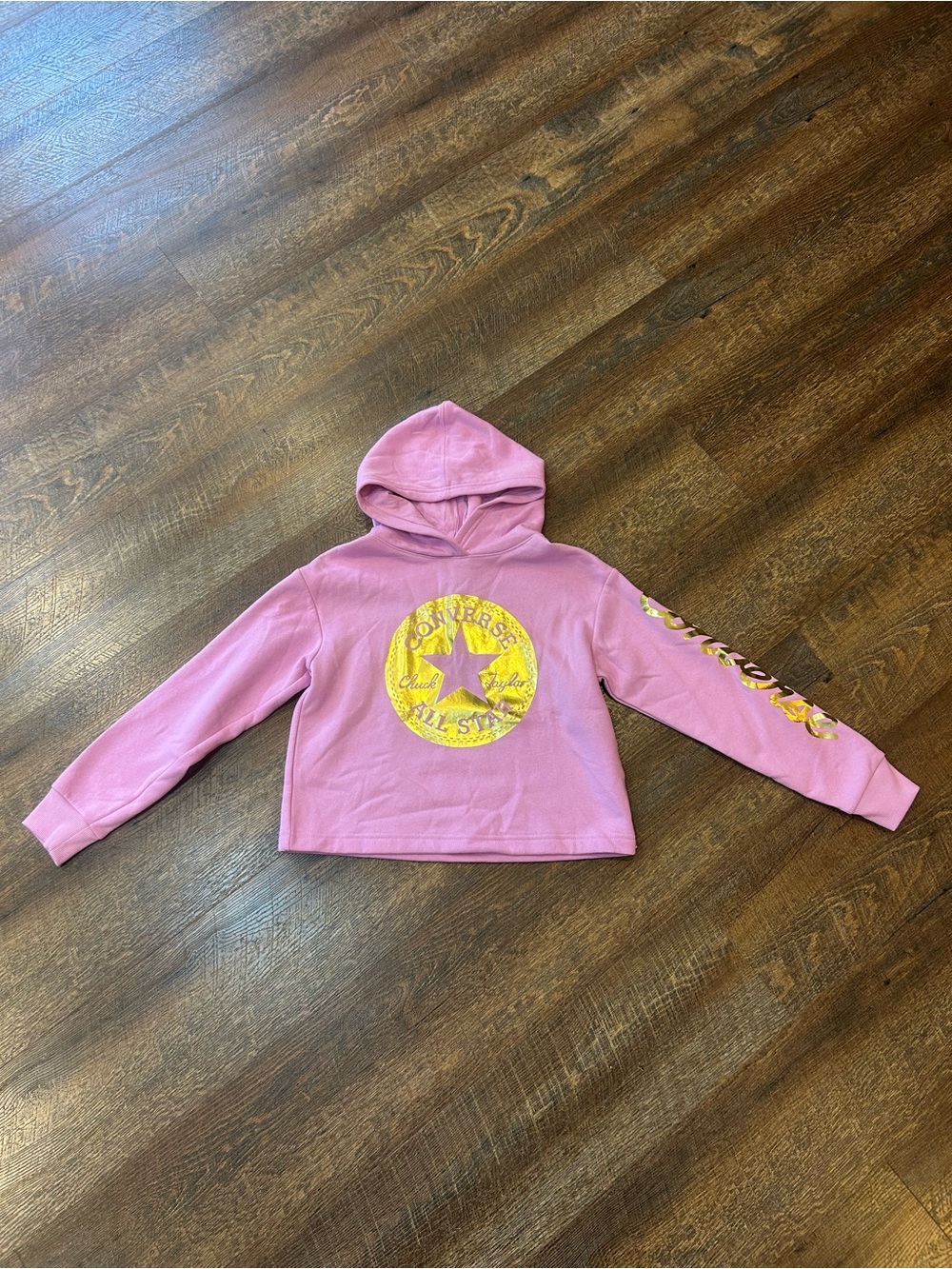 Converse Girls' Pink Hoodie with Yellow All Star Graphic M
